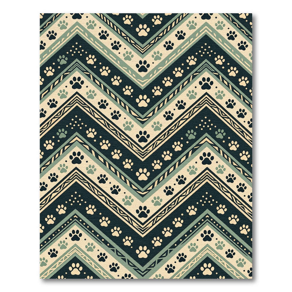 Earthy Chevron Paw Print Geometric Rug