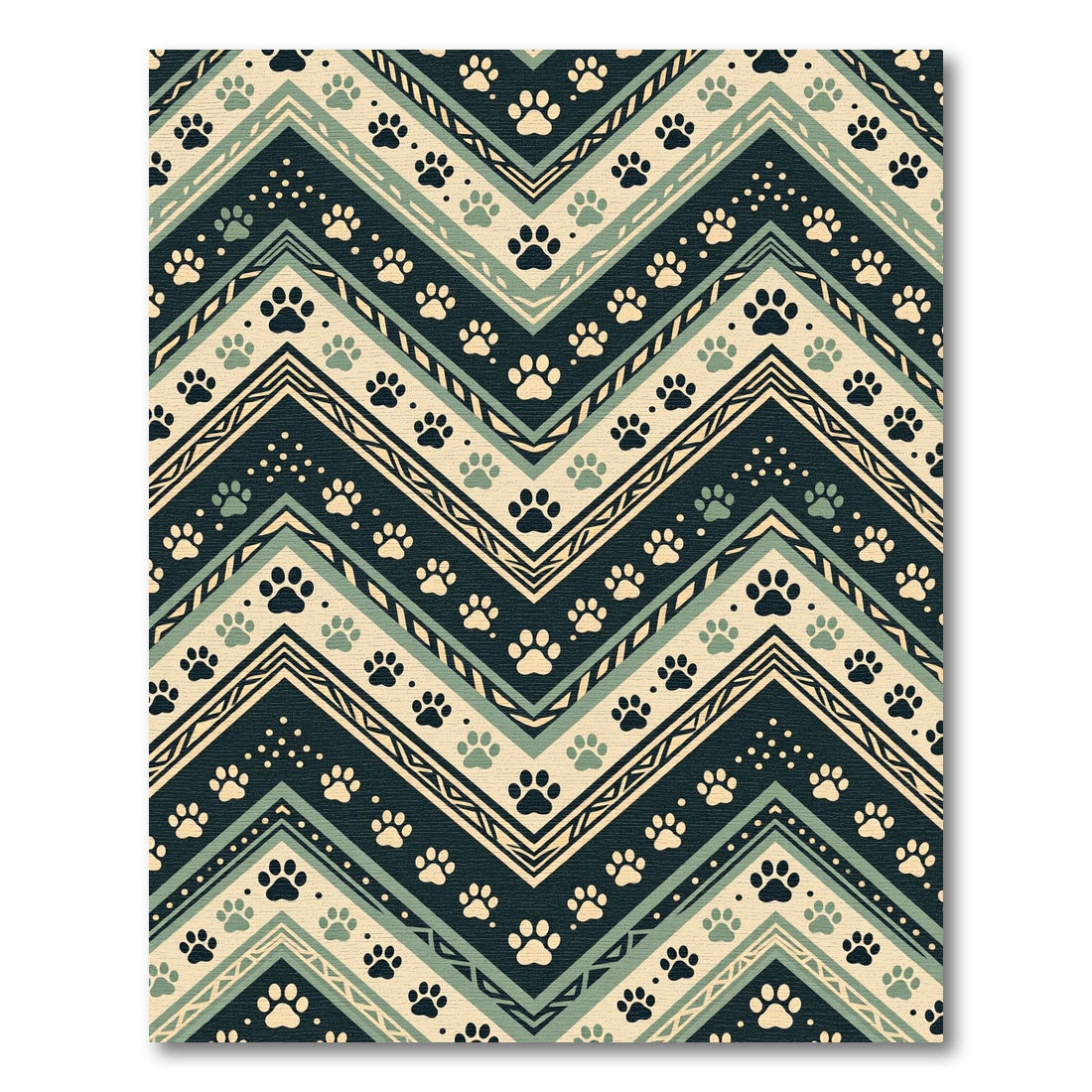 Earthy Chevron Paw Print Geometric Rug