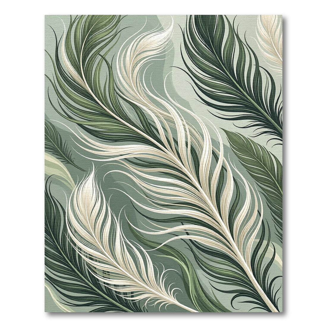Elegant Green Cream Feather Cascade Rug