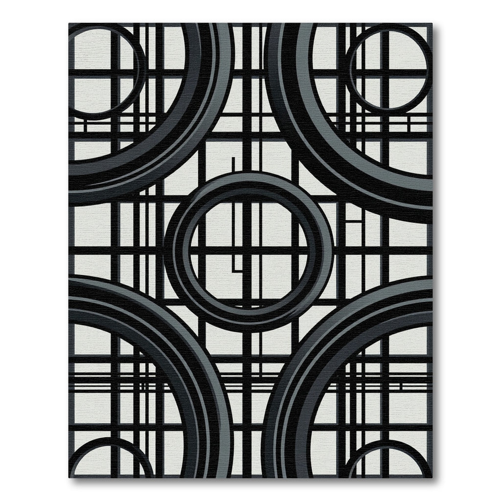 Bold Black Ring Grid Composition Rug