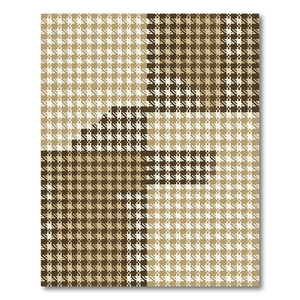 Sophisticated Taupe Houndstooth Plaid Block Rug
