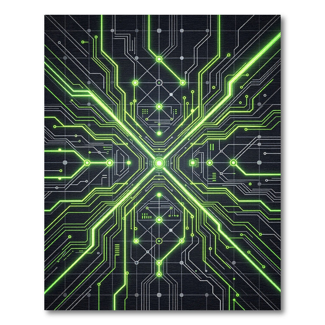 Neon Green Cyber Circuit Symmetry Rug