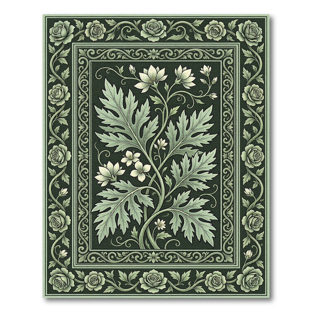 Sage Green Floral Scroll Garland Rug