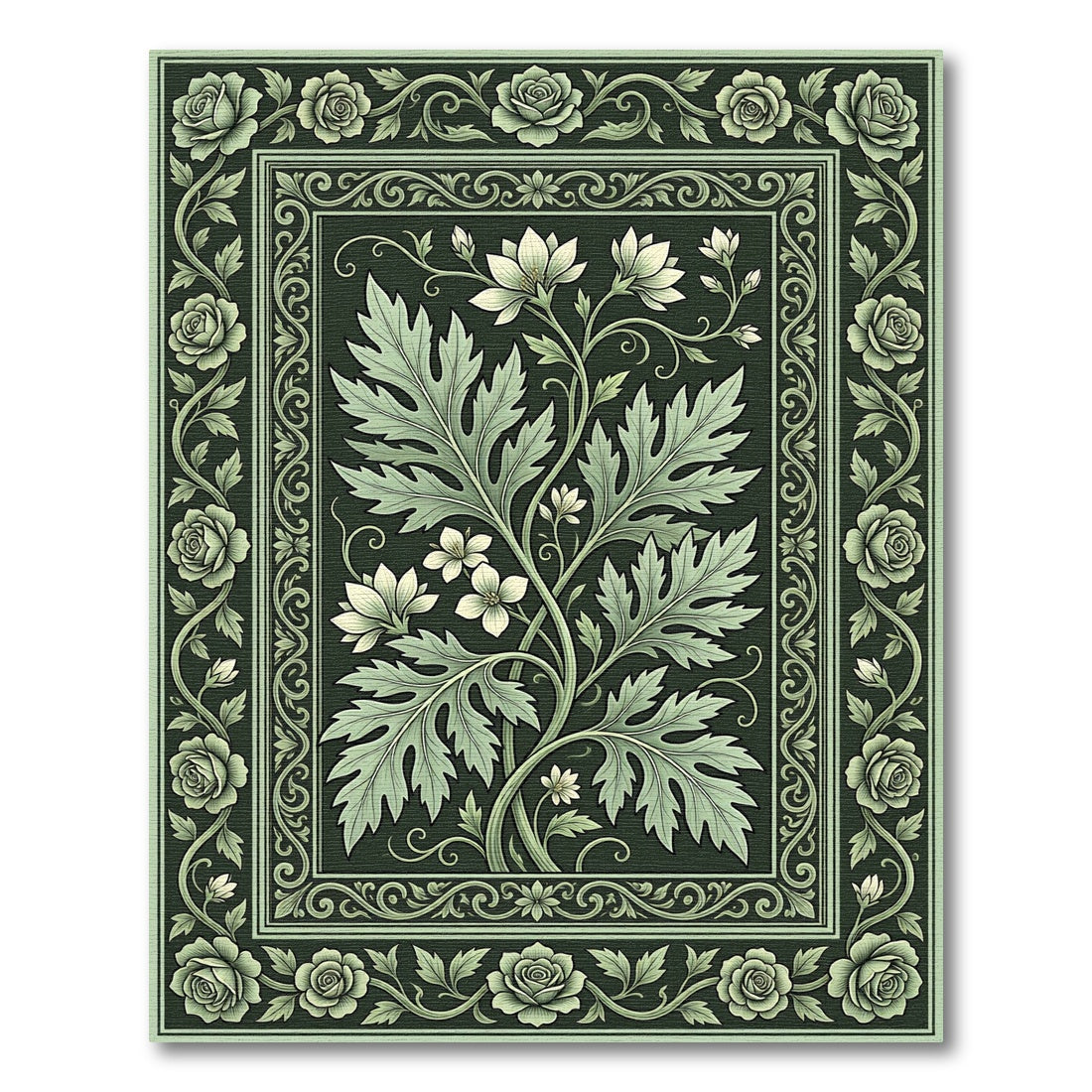 Sage Green Floral Scroll Garland Rug