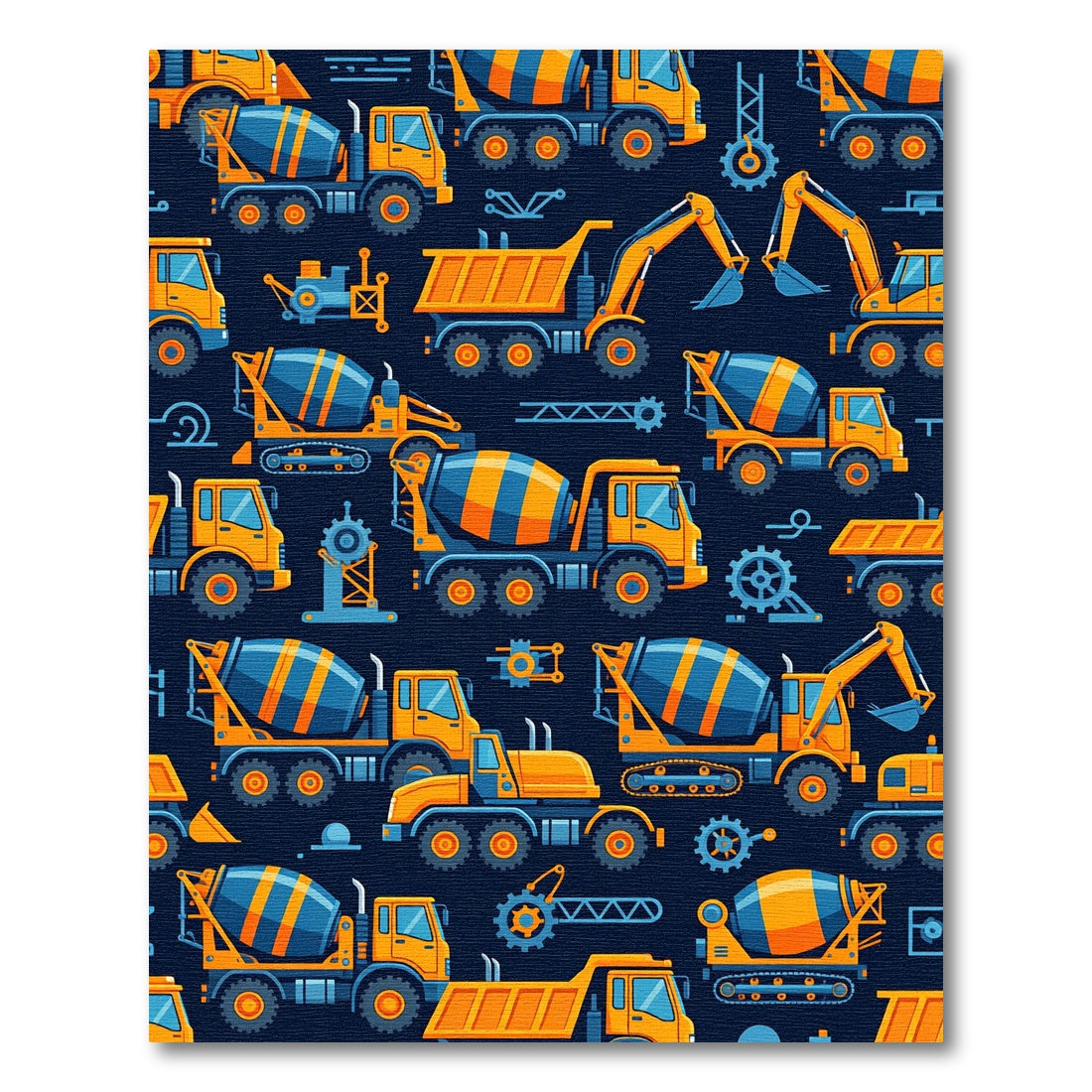 Vibrant Yellow Construction Truck Fleet Rug
