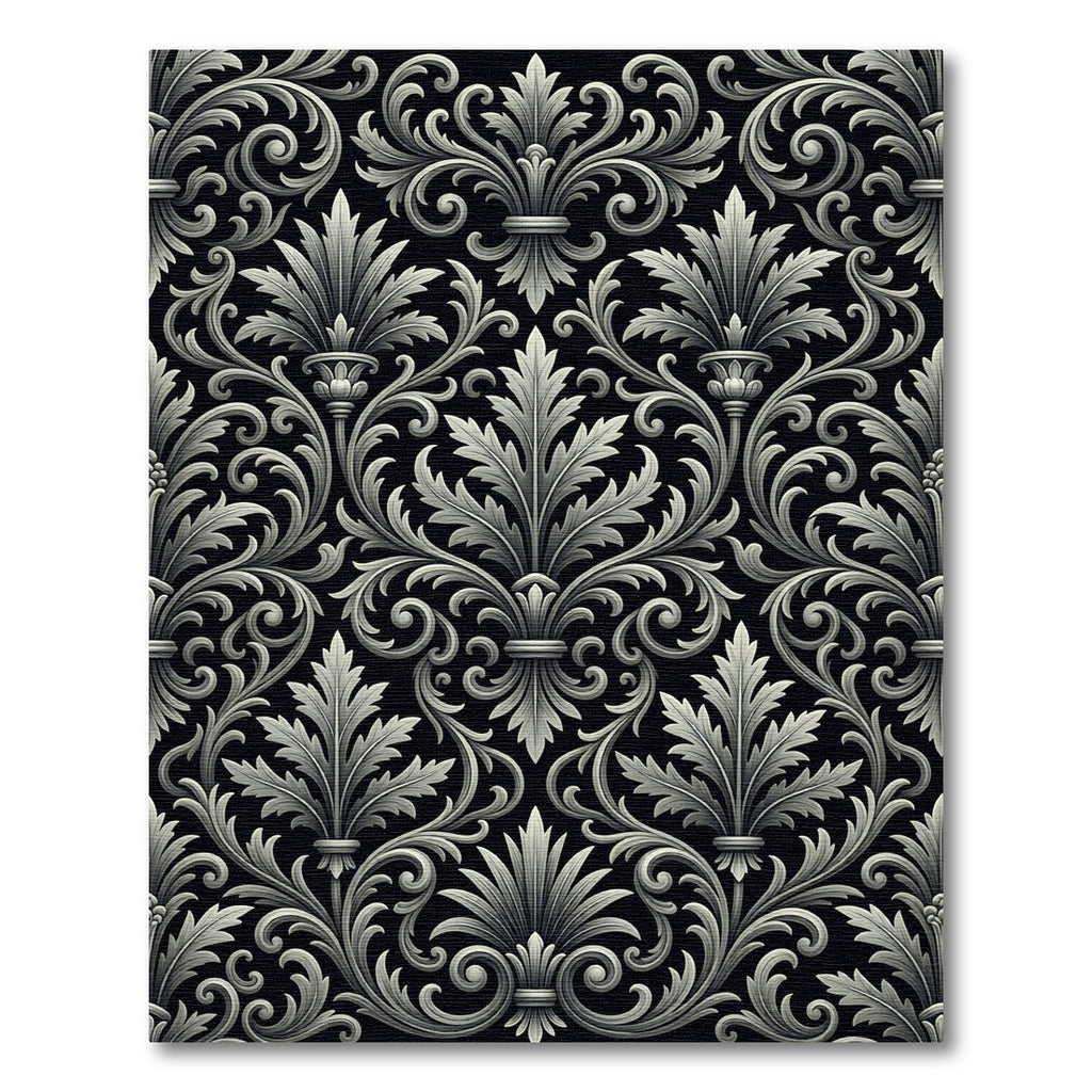 Elegant Silver Acanthus Damask Scroll Rug