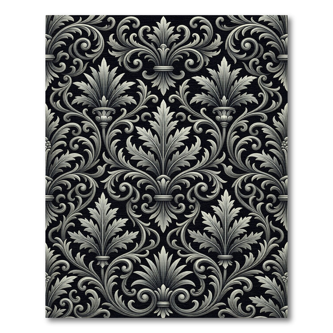 Elegant Silver Acanthus Damask Scroll Rug