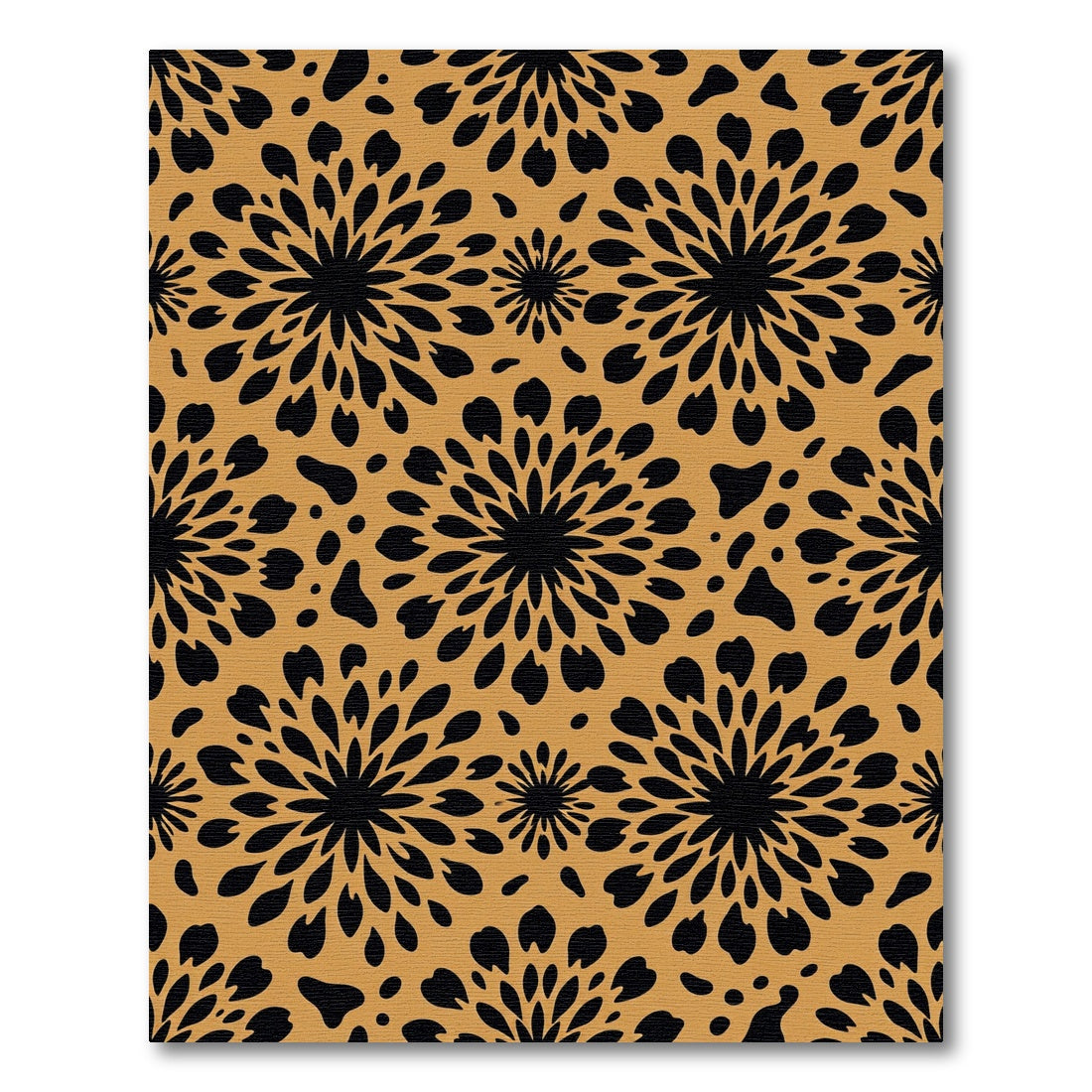 Black Floral Burst Ochre Abstract Rug