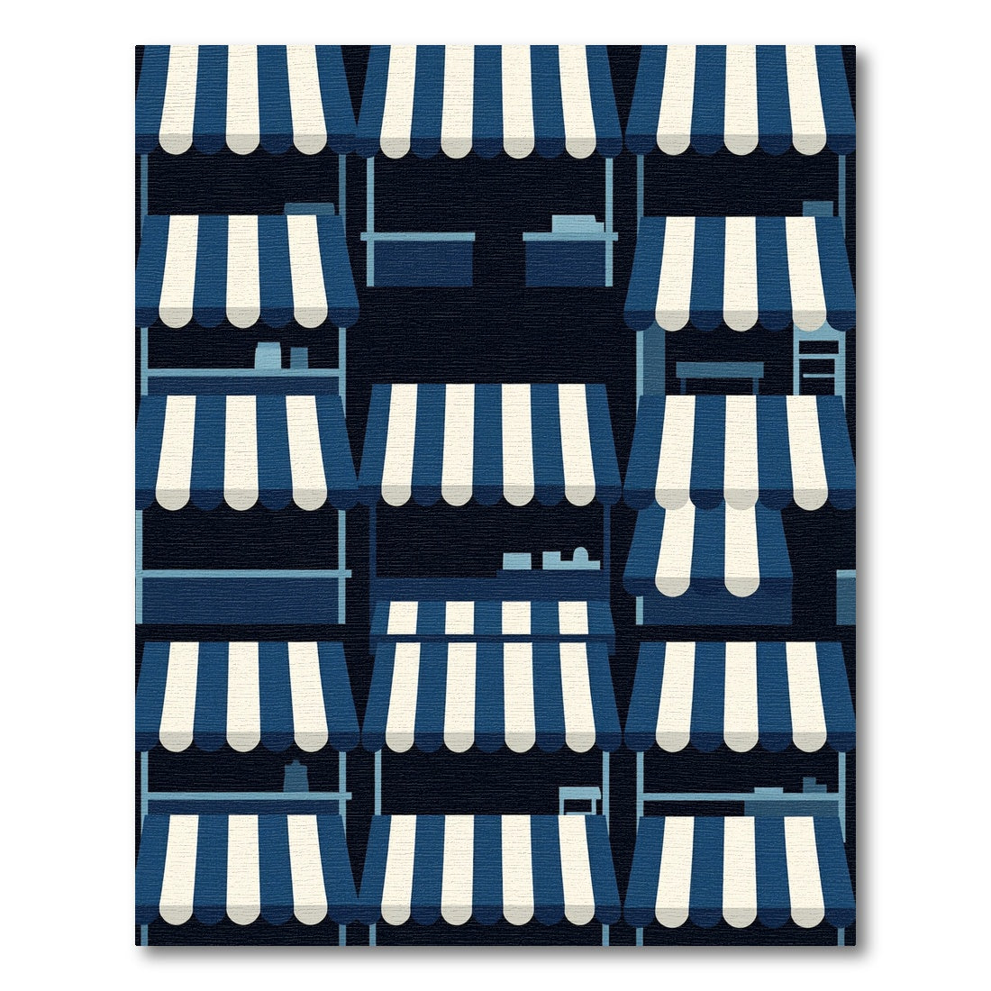 Navy and White Striped Canopy Grid Rug