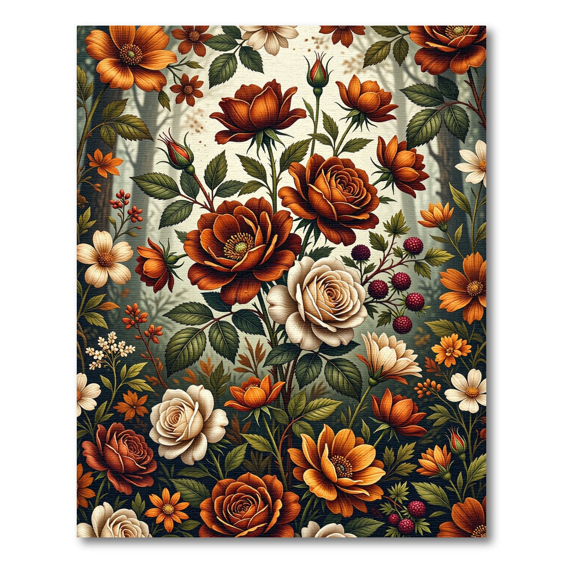 Rich Terracotta Rose Garden Botanical Rug