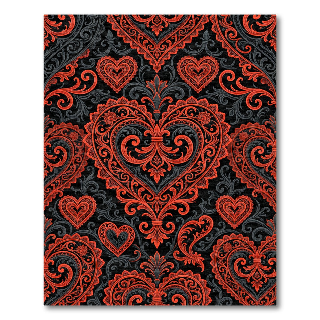Crimson Black Heart Damask Jacquard Rug