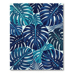 Deep Blue Tropical Monstera Leaves Rug