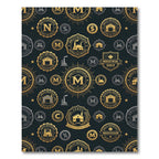 Golden Industrial Emblem Navy Geometric Rug