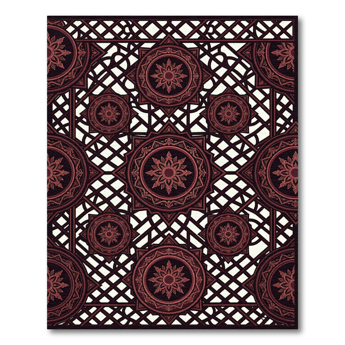 Dark Burgundy Ornate Geometric Medallion Lattice Rug