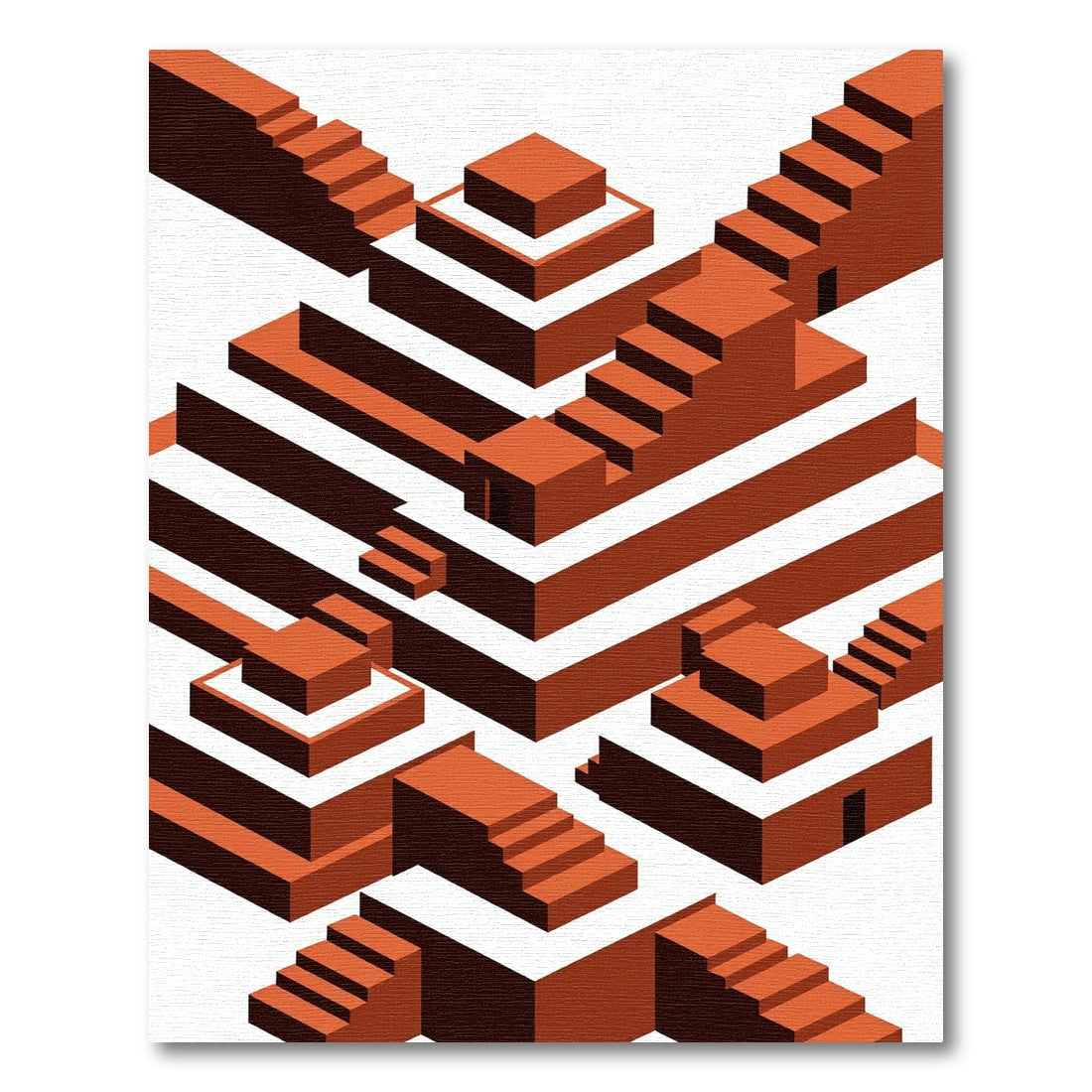 Orange Terracotta Geometric Stairway Composition Rug