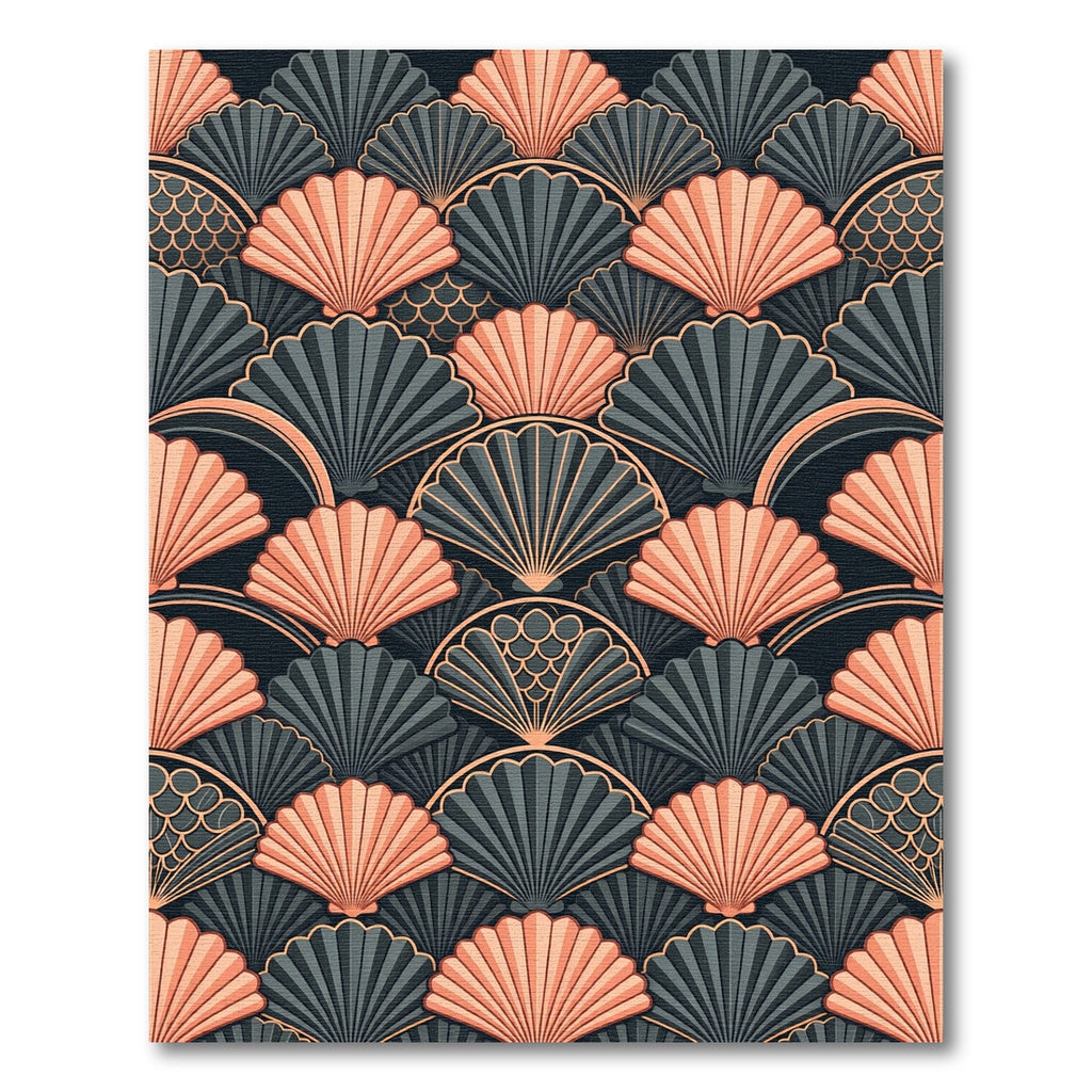 Art Deco Peach and Charcoal Fan Rug