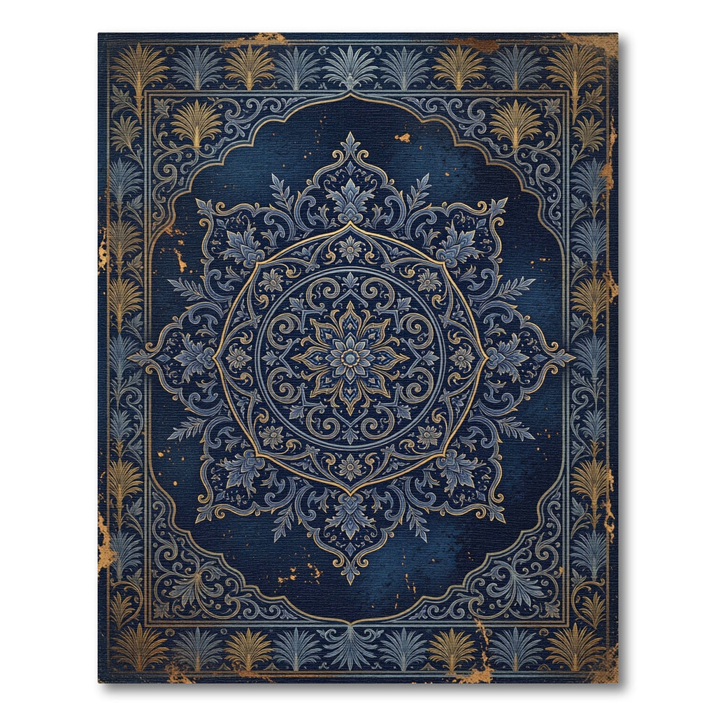 Midnight Ornate Floral Damask Medallion Rug