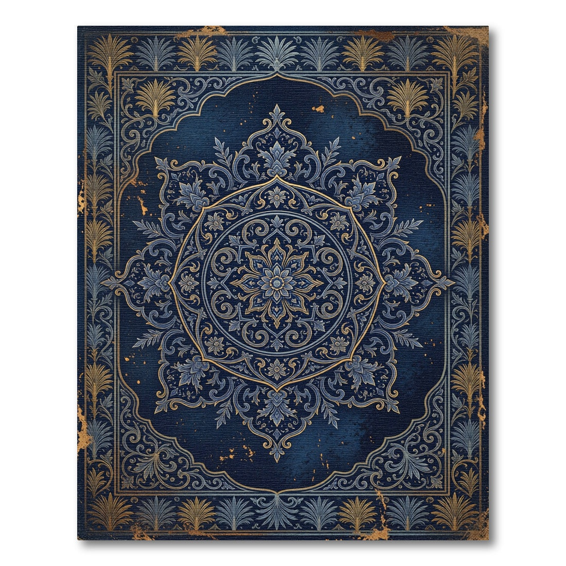 Midnight Ornate Floral Damask Medallion Rug