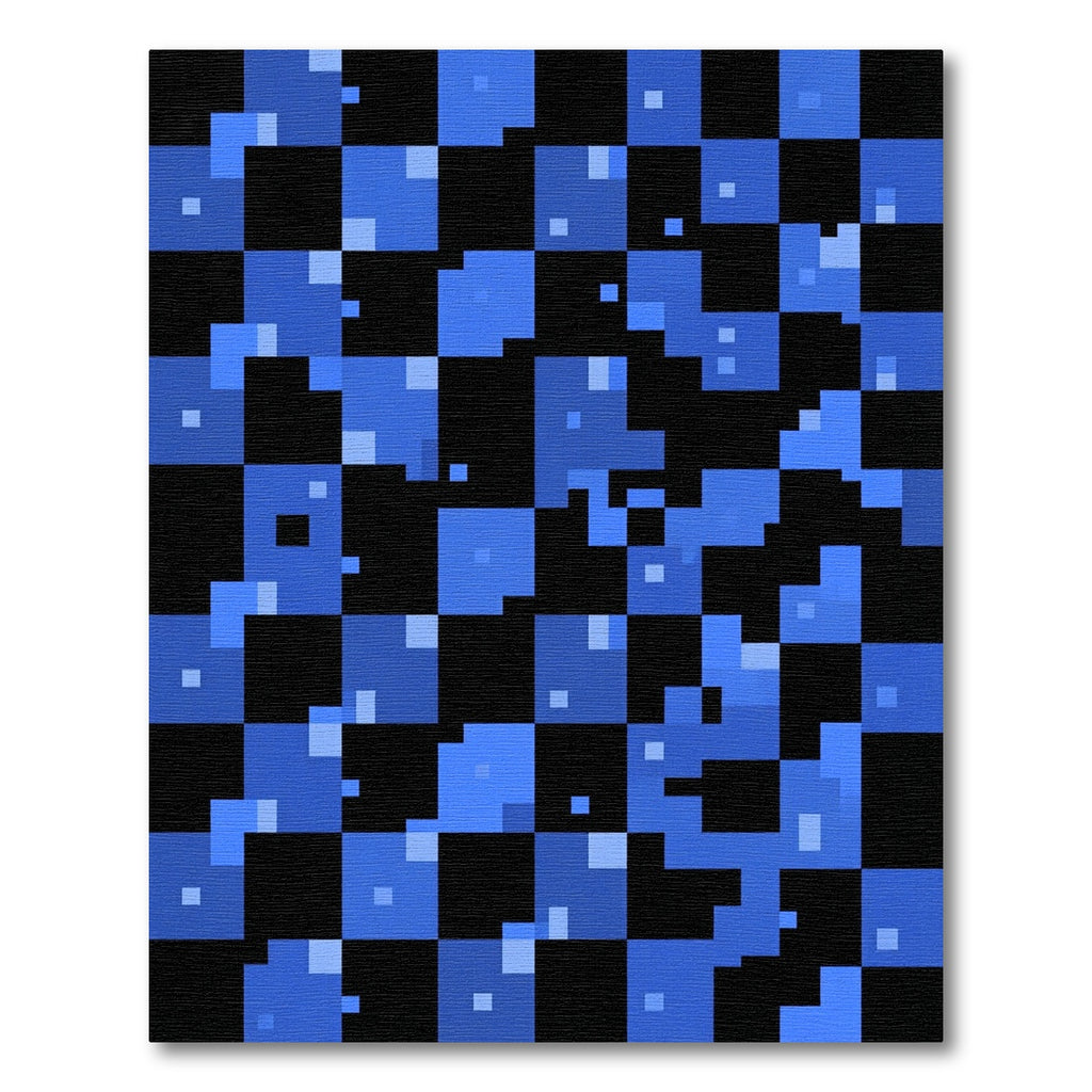 Electric Blue Pixelated Abstract Grid Rug