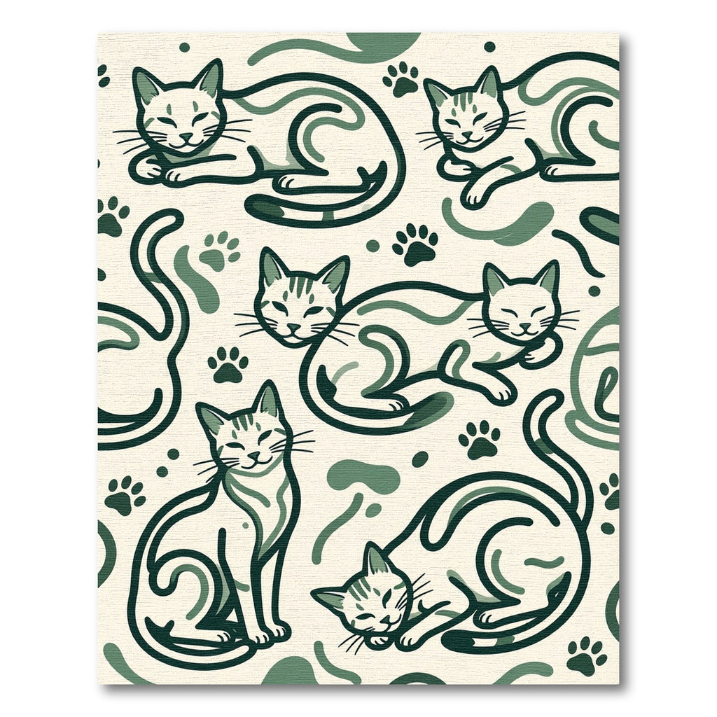 Sage Green Minimalist Cat Illustration Rug