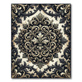 Elegant Black Gold Damask Medallion Rug