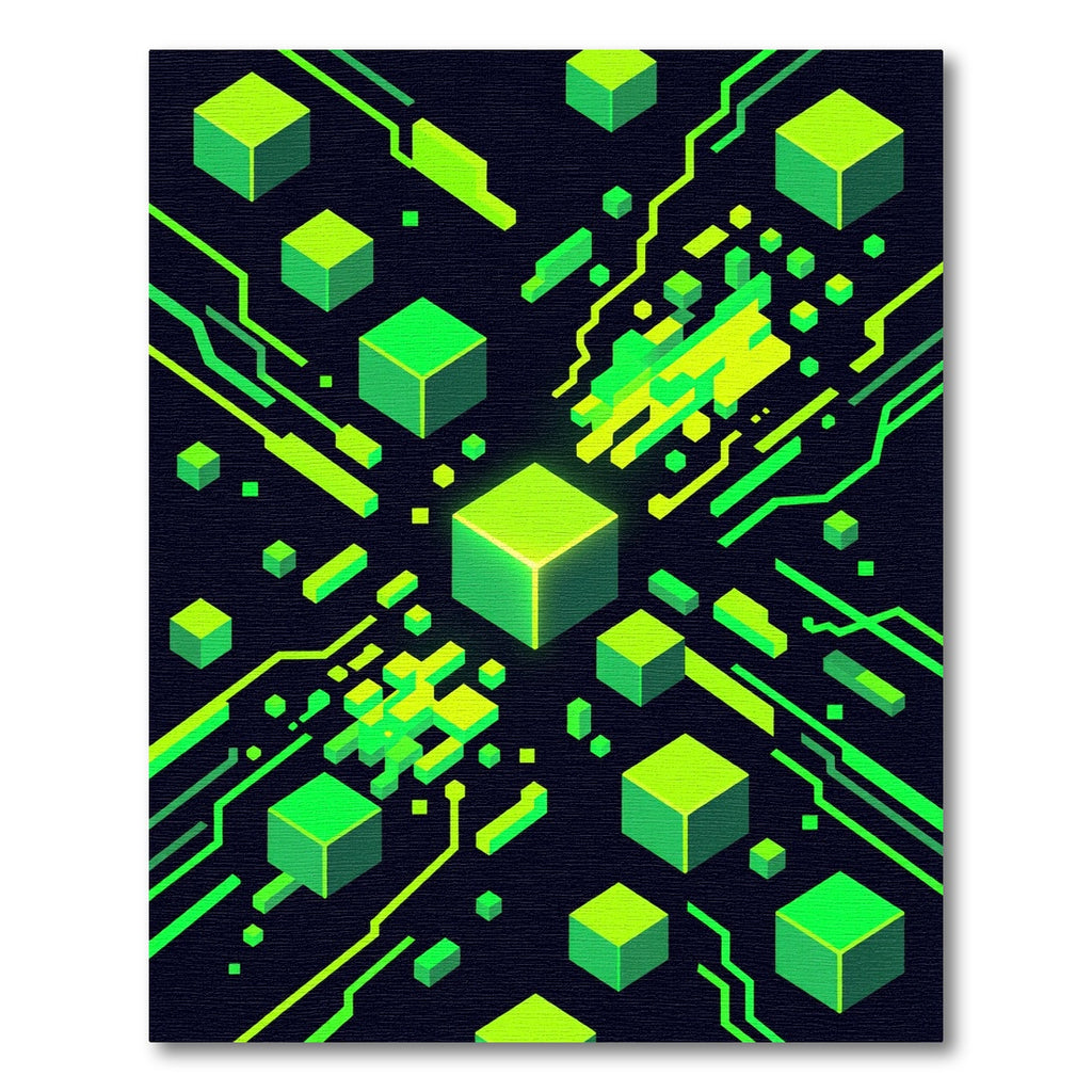 Neon Cyberpunk Isometric Green Data Grid Rug