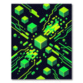 Neon Cyberpunk Isometric Green Data Grid Rug