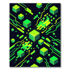 Neon Cyberpunk Isometric Green Data Grid Rug