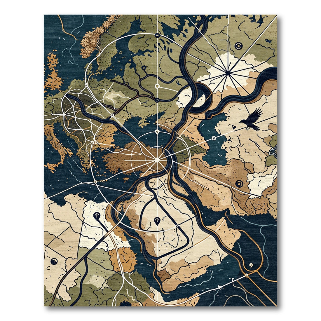 Abstract Topographical Raven Map Rug