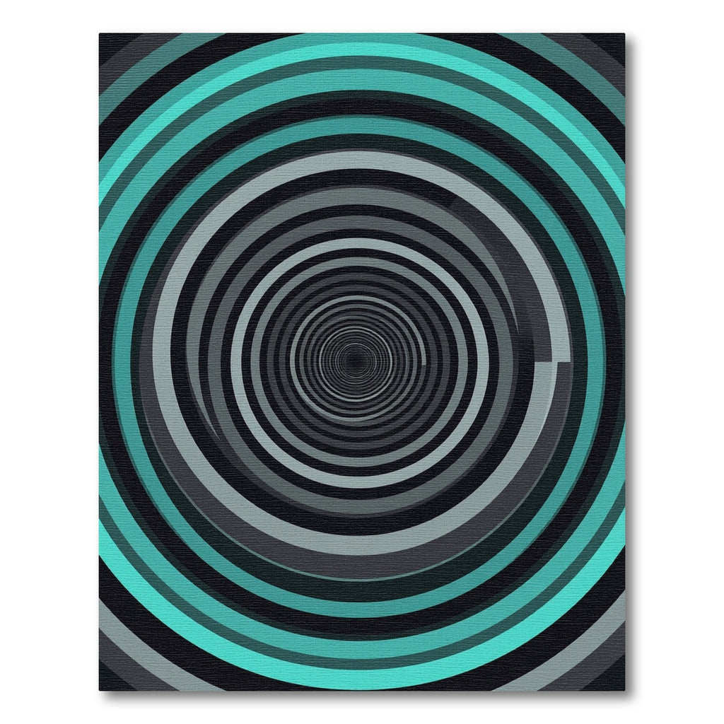 Modern Teal and Gray Concentric Vortex Rug