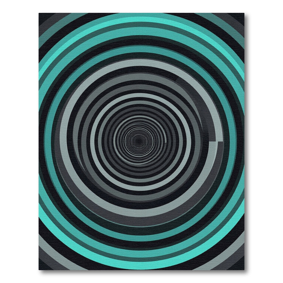 Modern Teal and Gray Concentric Vortex Rug