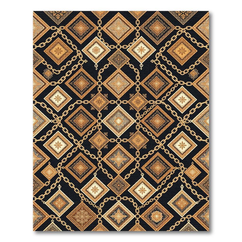 Luxury Golden Chain Geometric Square Art Rug