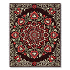 Crimson Floral Mandala Dark Botanical Rug