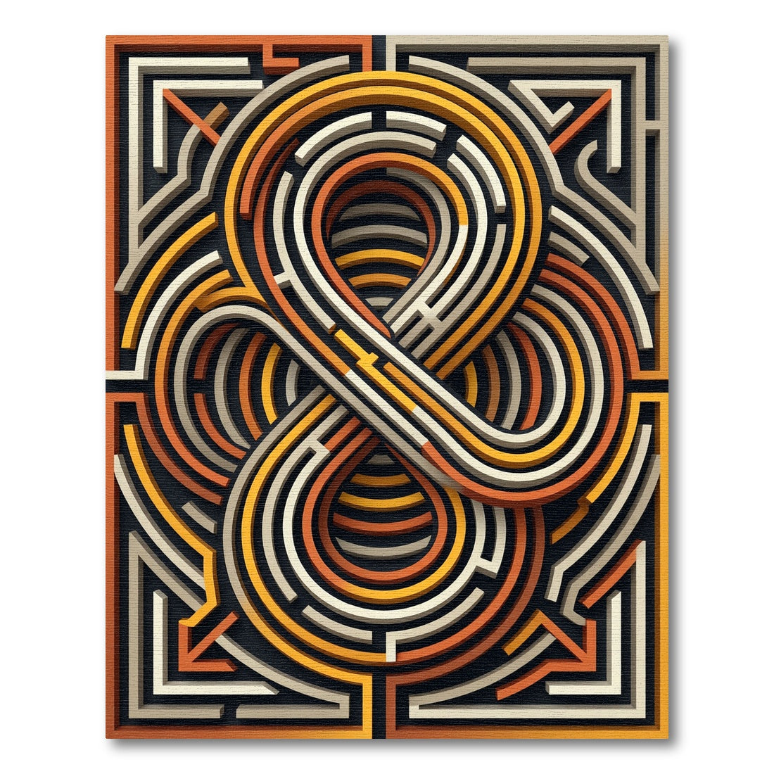 Modern Geometric Infinity Maze Ochre Rug