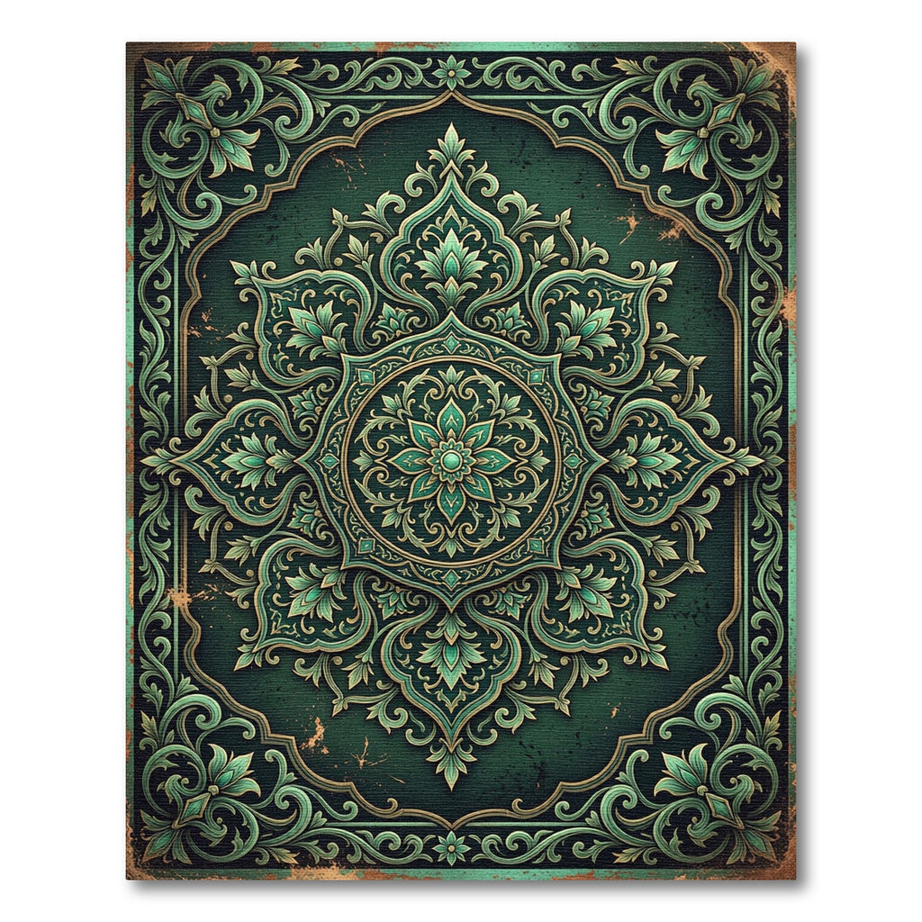 Emerald Ornate Floral Medallion Scroll Rug
