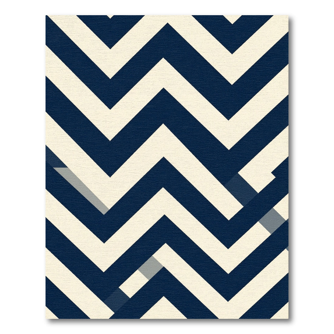 Navy and Cream Geometric Chevron Rug