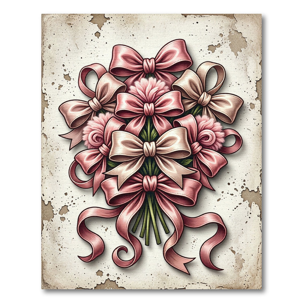 Elegant Pink Ribbon Bouquet Illustration Rug
