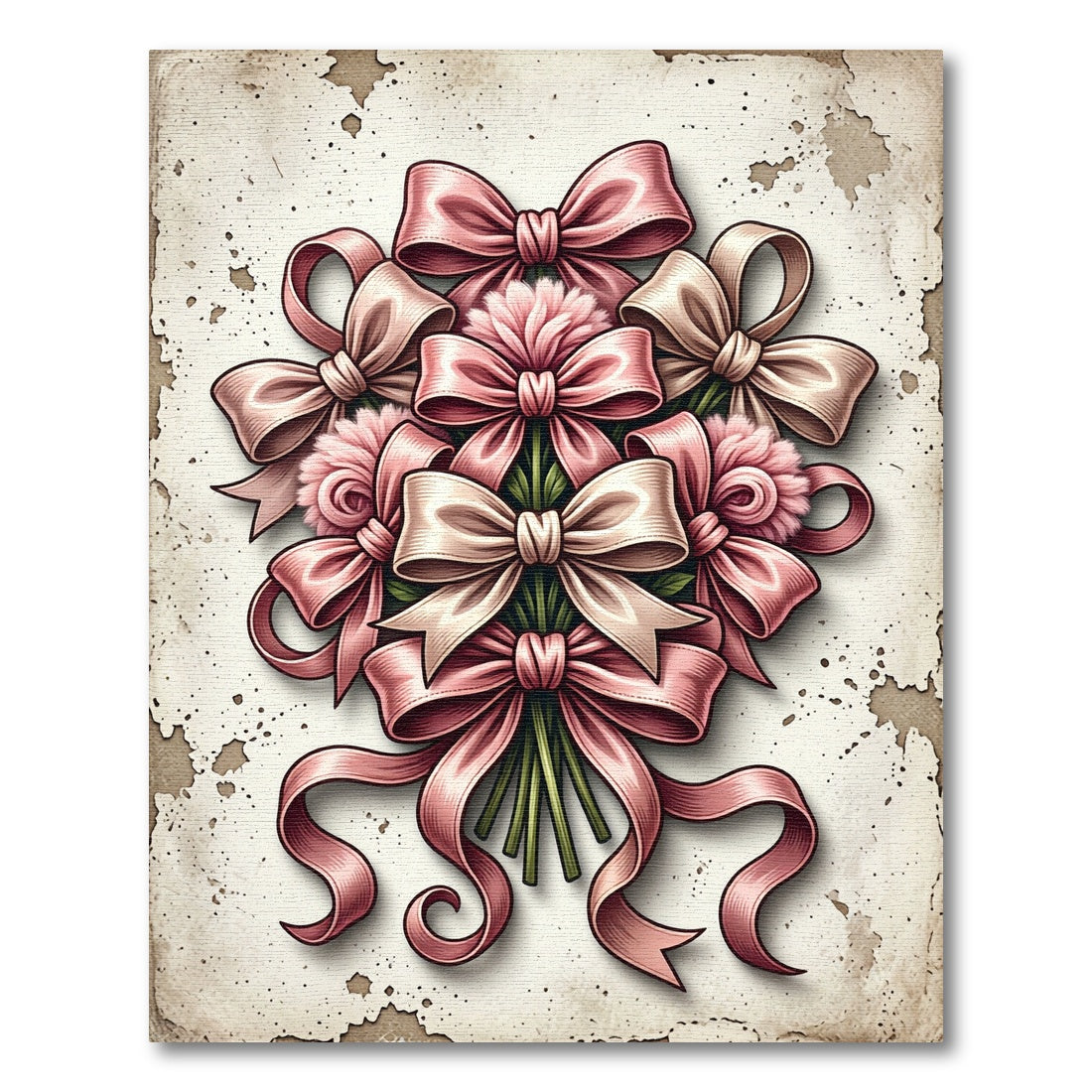 Elegant Pink Ribbon Bouquet Illustration Rug