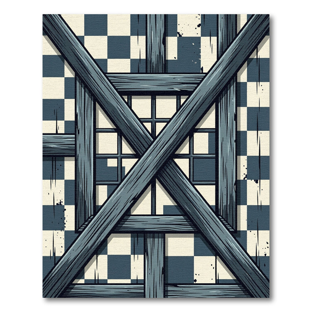 Dark Teal Wood Timber Checkerboard Rug