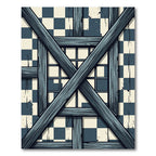 Dark Teal Wood Timber Checkerboard Rug