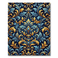 Ornate Royal Blue Golden Baroque Foliage Rug