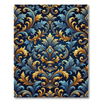 Ornate Royal Blue Golden Baroque Foliage Rug