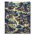 Whimsical Village Life Scenic Illustration Rug