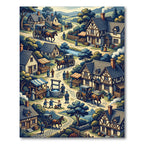 Whimsical Village Life Scenic Illustration Rug