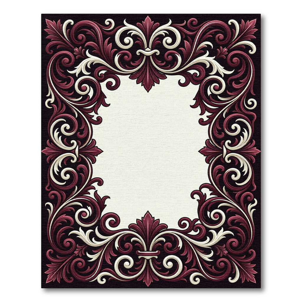 Ornate Burgundy Cream Baroque Scroll Rug