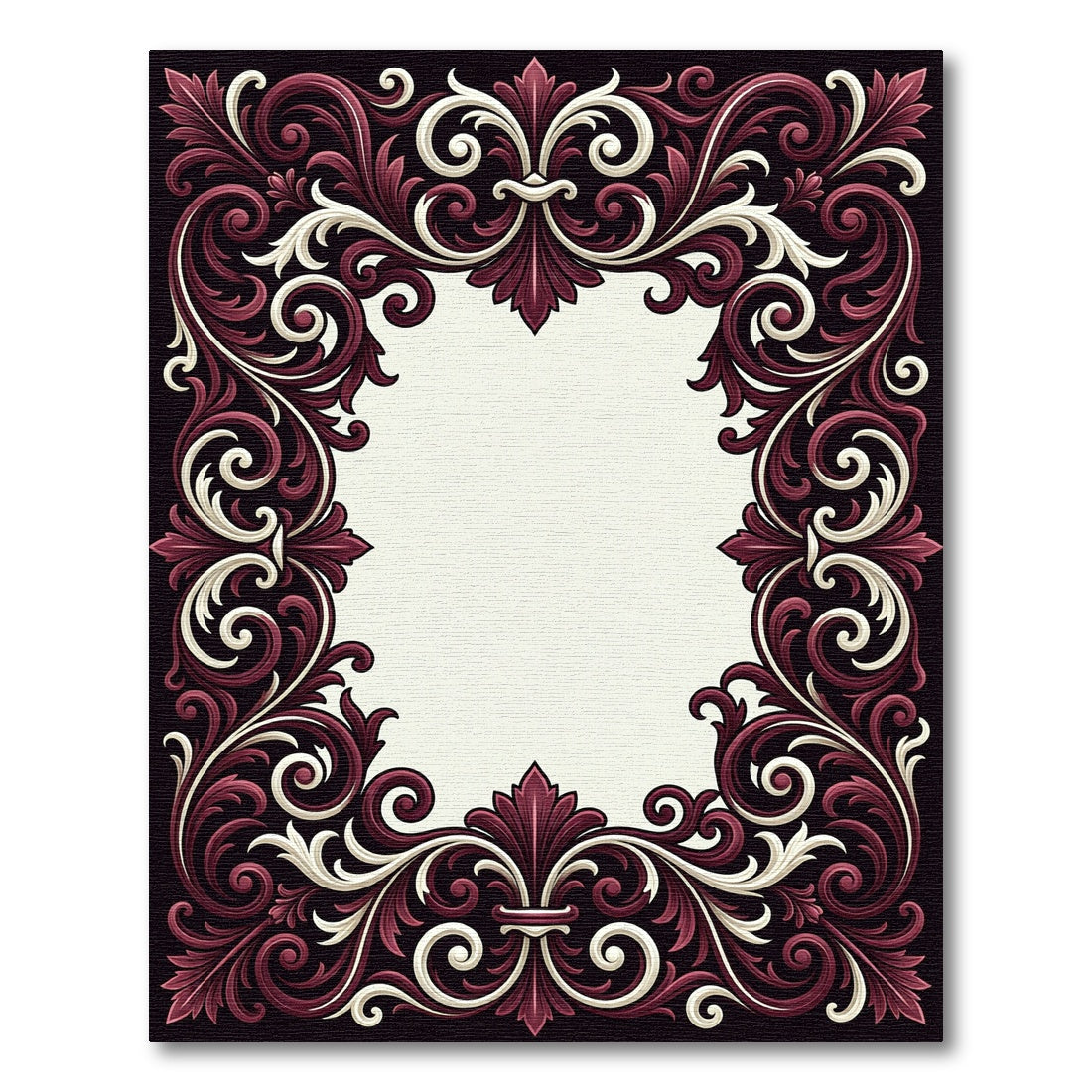 Ornate Burgundy Cream Baroque Scroll Rug