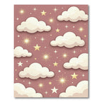 Dreamy Celestial Blush Clouds and Stars Rug