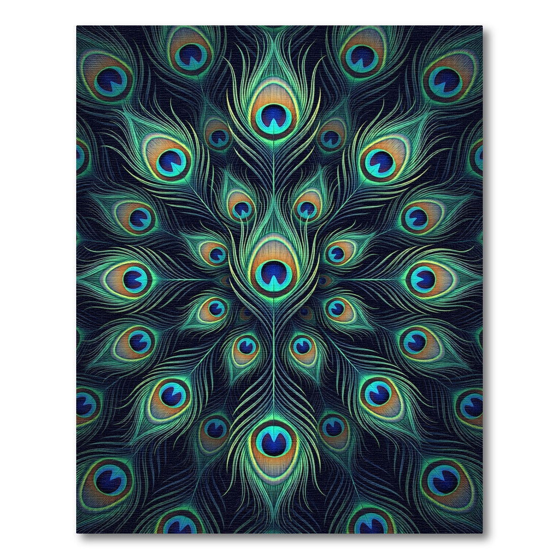 Vibrant Teal Peacock Feather Medallion Rug