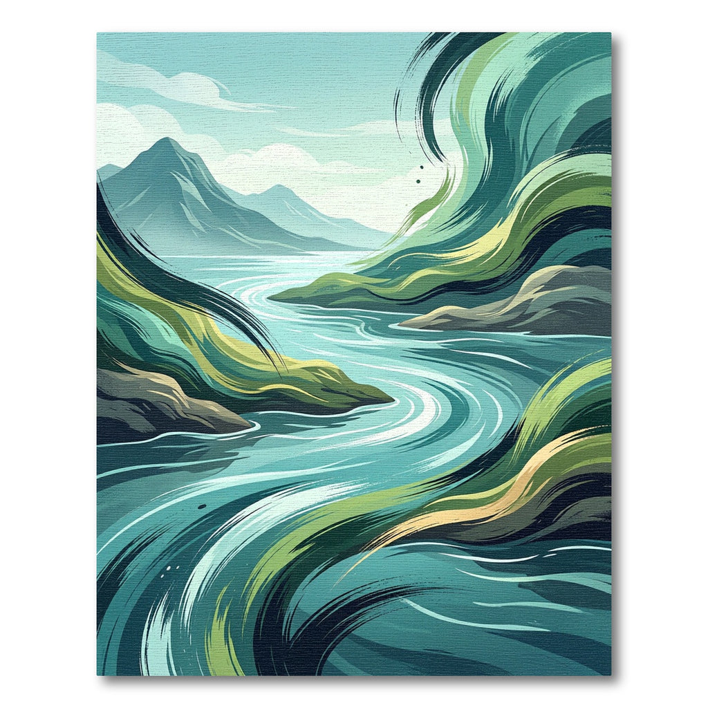 Abstract Flowing Mountain River Landscape Rug
