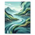Abstract Flowing Mountain River Landscape Rug